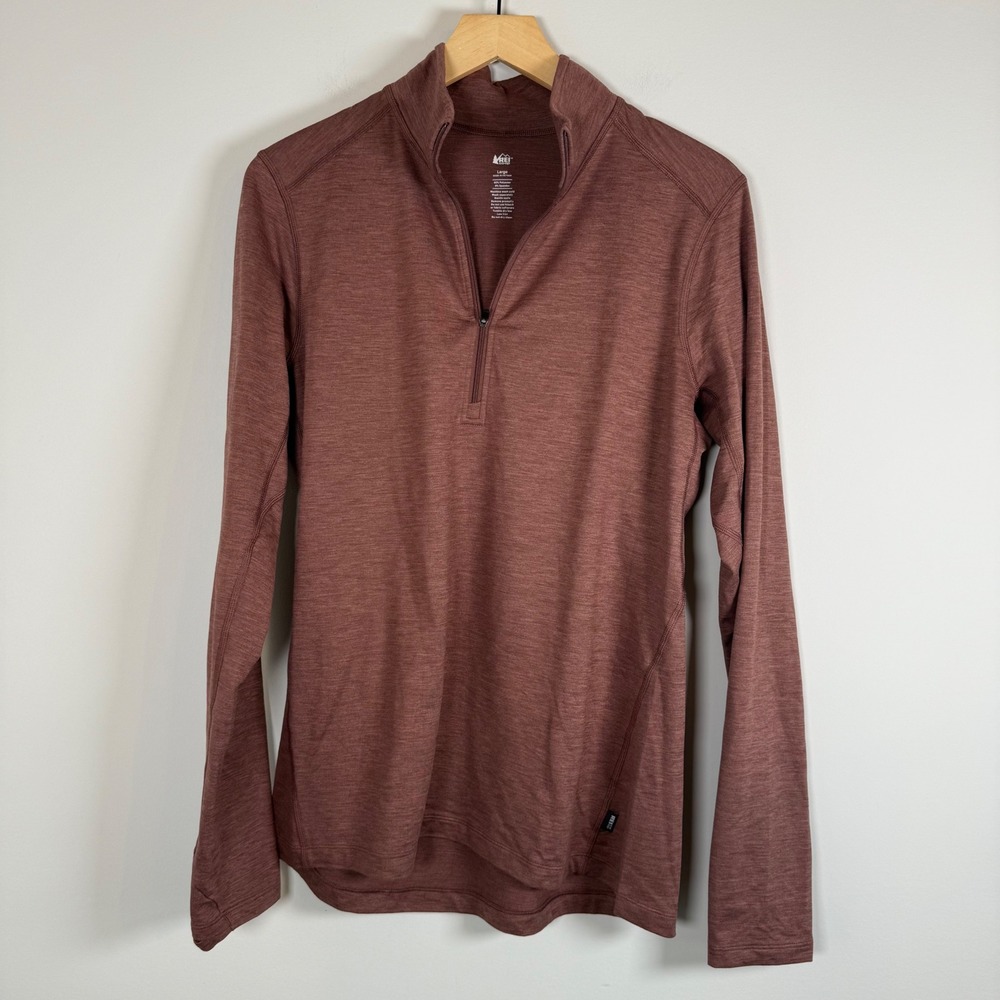 REI Co-op Midweight Base Layer Quarter Zip Pullover Shirt Heathered Long Sleeve‎